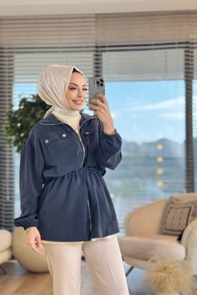 34082 Fermuarlı Dik Yaka Kap Siyah