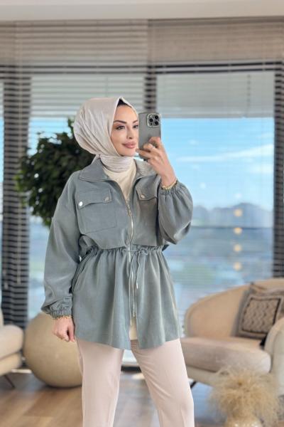 34082 Fermuarlı Dik Yaka Kap Haki