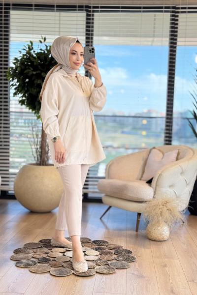 34258 Kanguru Cepli Kapş.Bomber Ceket Açık Bej