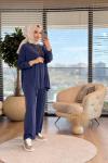 34319 Kesik Ve Büzgü Detaylı Takım Lacivert