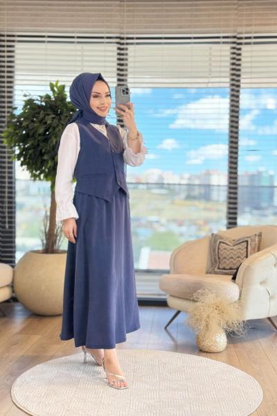 34783 Yelekli Etekli Modal Takım Lacivert