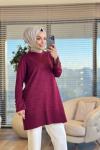 3503 Ön Kabartma Desenli Triko Tunik Bordo