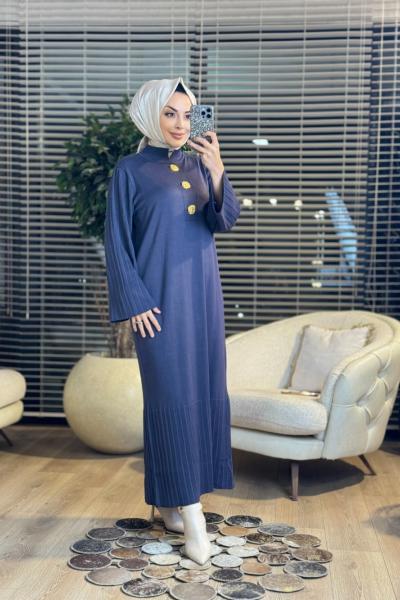 3507 Metal 3 Broşlu Triko Elbise Antrasit