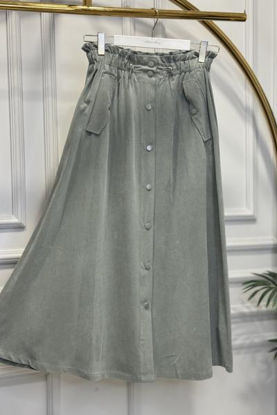 35081 Cepli Çıtçıtlı Modal Etek Haki