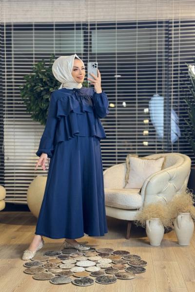 35294 Volan Detaylı Bluz Takım Lacivert