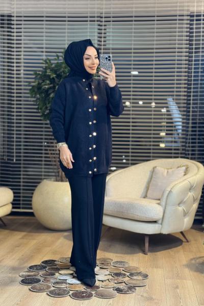 3539 Sakal Sıfır Yaka Çıtçıtlı Hırka Siyah