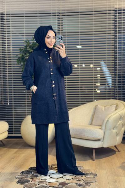 3540 Simli Sakal Çıtçıtlı Hırka Siyah