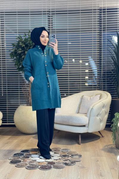 3540 Simli Sakal Çıtçıtlı Hırka Zümrüt