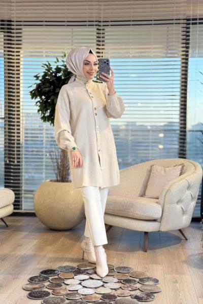 3540 Simli Sakal Çıtçıtlı Hırka Bej