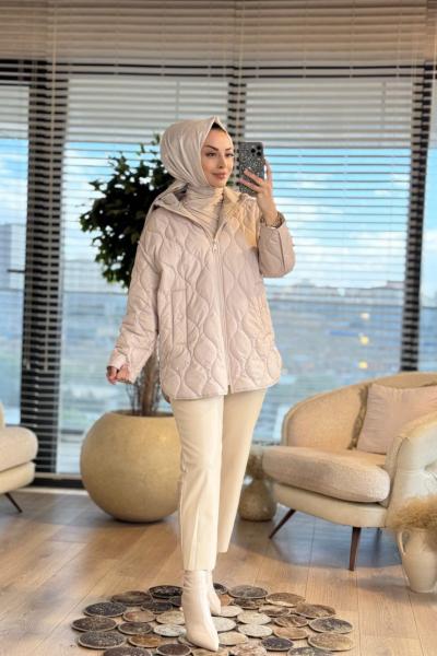35424 Kapşonlu Şişme Mont Bej