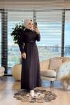35539 Kemerli Balıkçı Yaka Simli Elbise Kahve