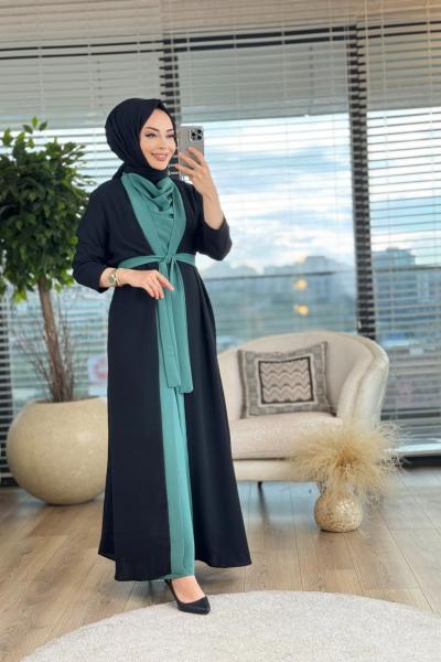 3902 İç Tulum Üst Abaya 2li Takım Siyah Çağla