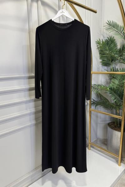 3946 Düz Uzun Kol Elbise Siyah