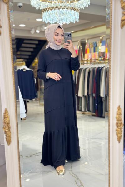 3947 Nervürlü Kristal elbise Siyah