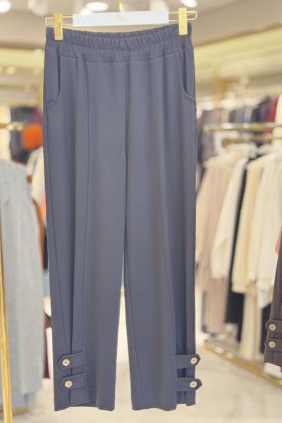 3952 Paçası İki Düğme Ve Biritli Pantolon Siyah