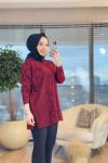 40738 Kendinden Sim Desen Triko Tunik Bordo