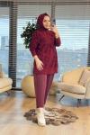 40738 Kendinden Sim Desen Triko Tunik Bordo