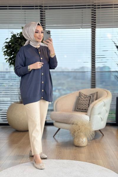 40969 Gold Düğmeli Hırka Füme