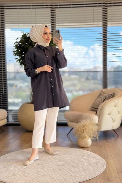 4153 Kendinden Çizgili Gömlek Siyah