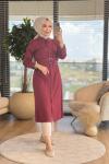 4368 Tencel Önden Düğmeli Uzun Tunik Bordo