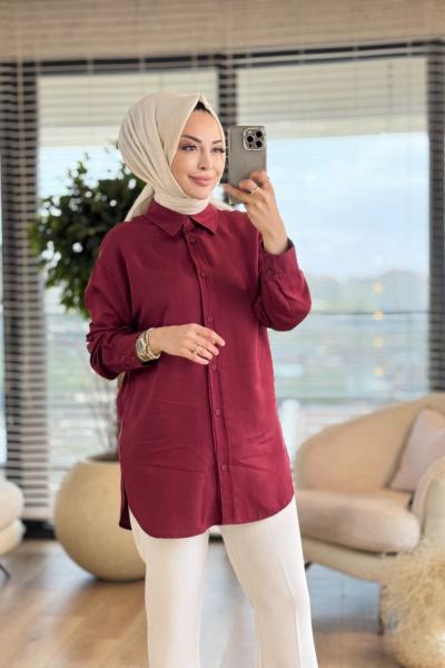 4369 Tencel Gömlek Bordo
