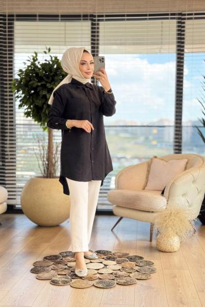 4373 Tencel Tek Cepli Gömlek Siyah