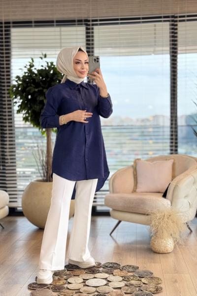 4373 Tencel Tek Cepli Gömlek Lacivert