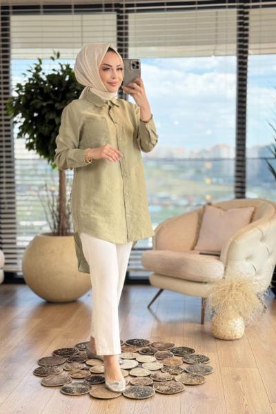 4373 Tencel Tek Cepli Gömlek Yeşil