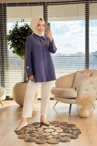 4375 Kalın Manşetli Gömlek Lacivert