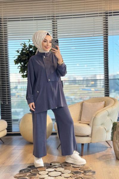 4420 Tencel Patı Çıtçıt Ve Cep Detaylı Takım Antrasit