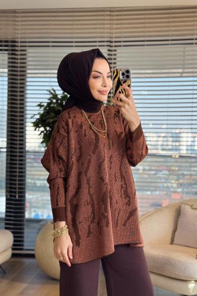 44219 Simli Triko Tunik Kahve