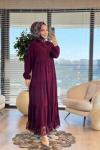 4423 Pat Kenarı Güpür Dantelli Elbise Bordo