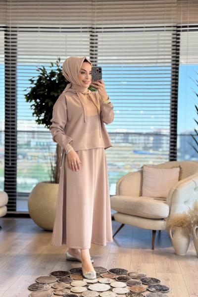 4425 Oysho Kapşonlu Etekli Takım Bej