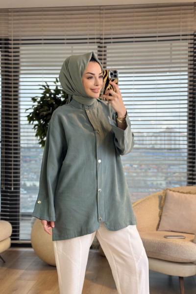 4445 Önü Fermuarlı Yakasız Kap Çağla