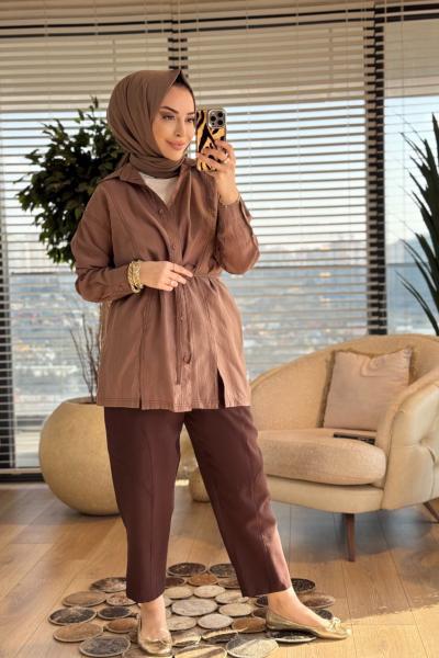 4451 Önü Spor Dikişli Gömlek Vizon