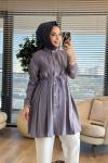4475 Ön Dikiş Pile Detaylı Tunik Gri