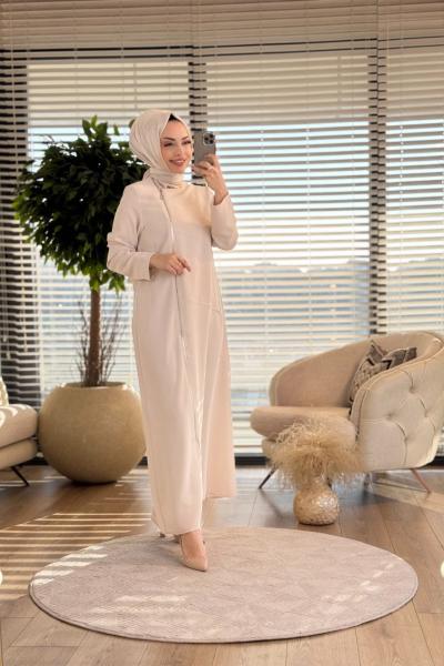 4561 Yandan Fermuarlı Pardesü Taş