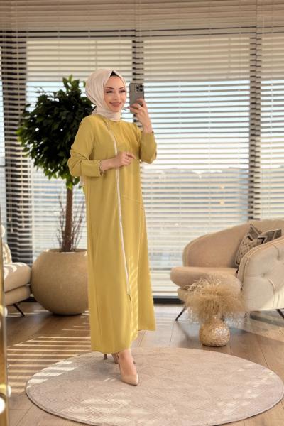 4561 Yandan Fermuarlı Pardesü Yağ Yeşili