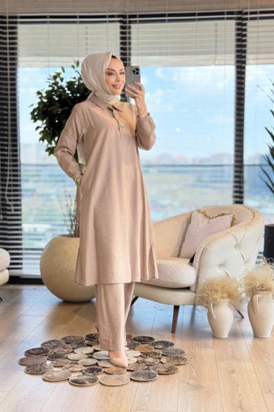 494 Patı Çıtçıt Aksesuarlı Takım Bej