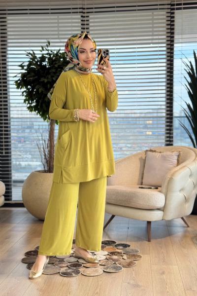 5015 Yanları Cepli Sandy Takım Yağ Yeşili