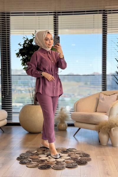 5136 Beli Parça Ve Bagcıklı Takım Mürdüm