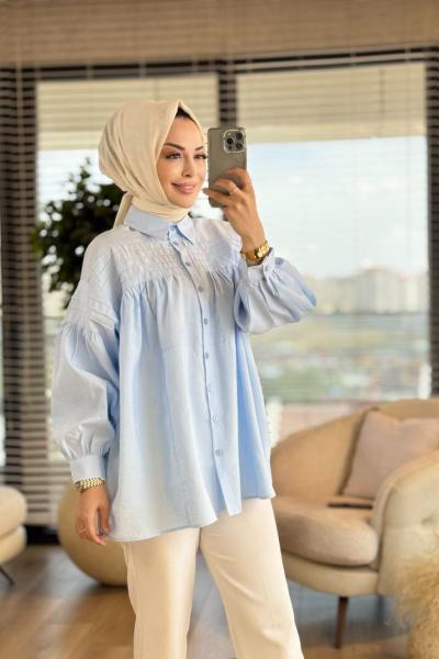 5141 Roba Nervür Dikişli Gömlek Mavi