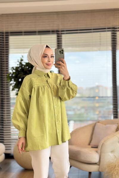 5141 Roba Nervür Dikişli Gömlek Yağ Yeşili