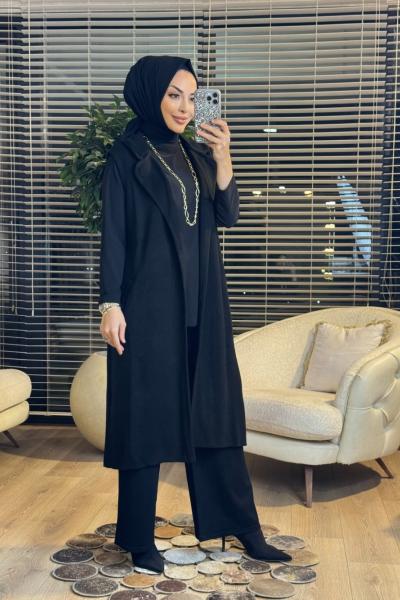 5266 Yakalı Triko Yelek Siyah