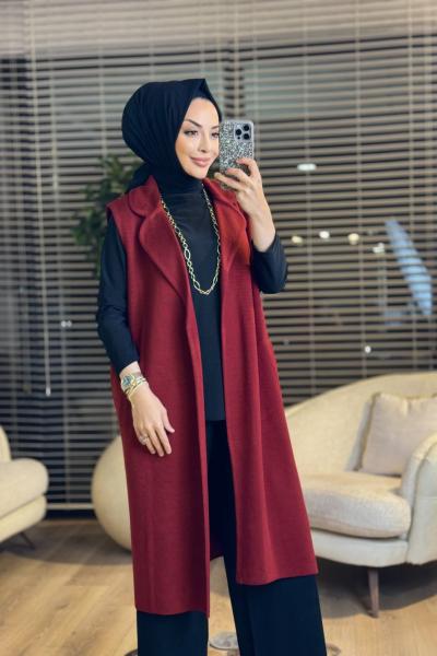 5266 Yakalı Triko Yelek Bordo
