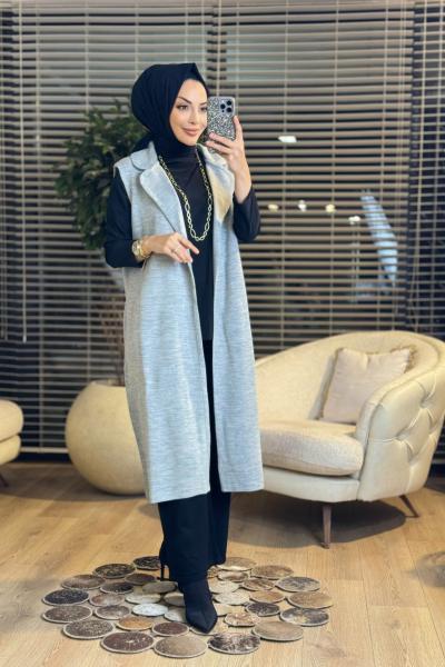 5266 Yakalı Triko Yelek Gri