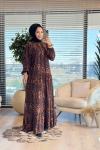550 Leopar Desen Fırfırlı Elbise Kahve