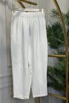 5596 Keten Dikiş Detaylı Parçalı Pantolon Beyaz