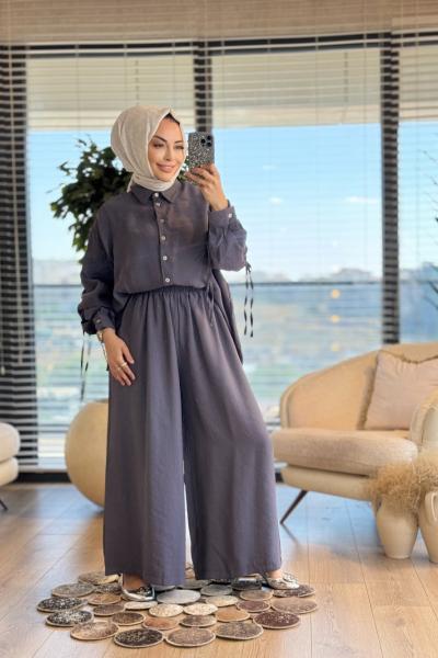 5670  Ön Yırtmaçlı Kol Büzgülü Takım Antrasit