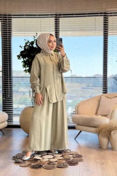 5670  Ön Yırtmaçlı Kol Büzgülü Takım Çağla